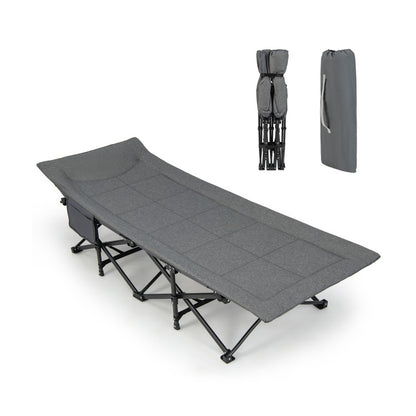 Professional title: "Portable Folding Camping Cot with Carry Bag, Cushion, and Headrest in Khaki"