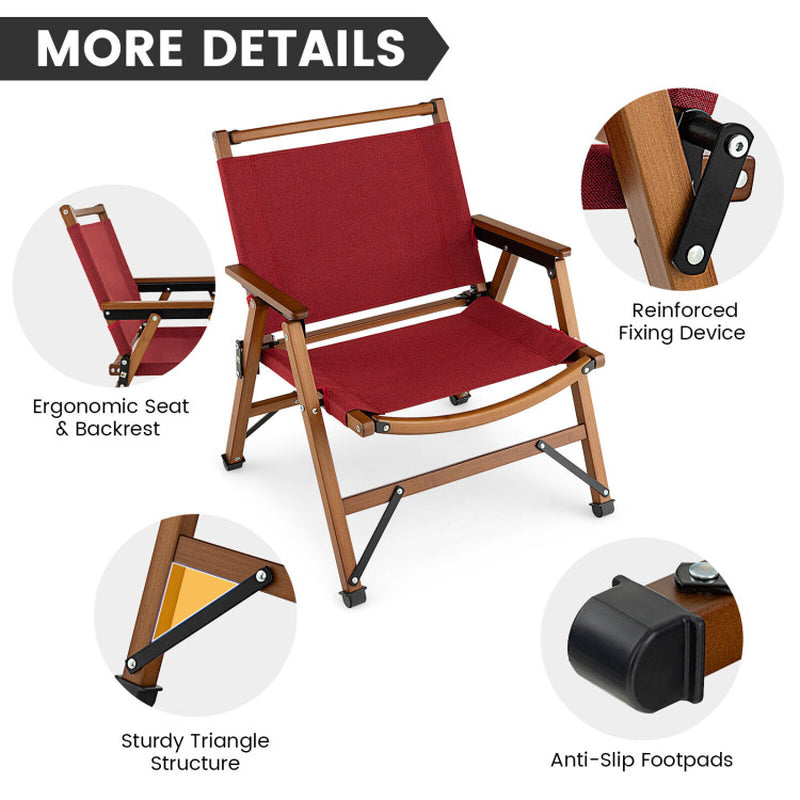 Professional title: 
```Red Patio Folding Chair with Sturdy Bamboo Frame for Camping and Beach Use```