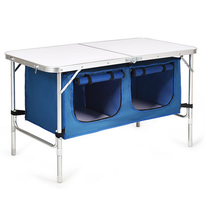 Professional title: ```Blue Height Adjustable Folding Camping Table```