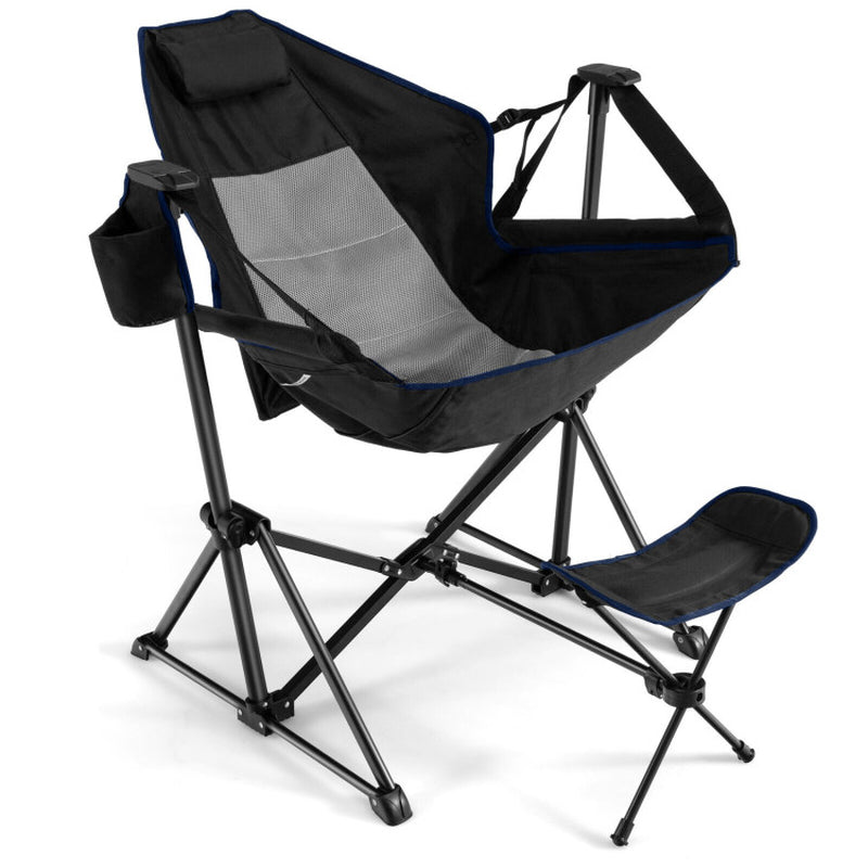 Professional title: "Portable Hammock Camping Chair with Retractable Footrest and Carrying Bag in Navy Color"