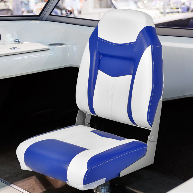 Professional title: "High Back Folding Boat Seats with Blue and White Sponge Cushion, Flexible Hinges - Blue"