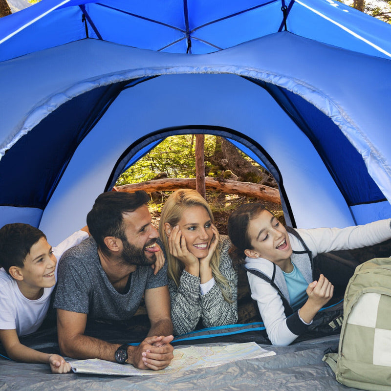 Professional title: "Blue 2-In-1 Instant Pop-Up Waterproof Camping Tent for 4 People"