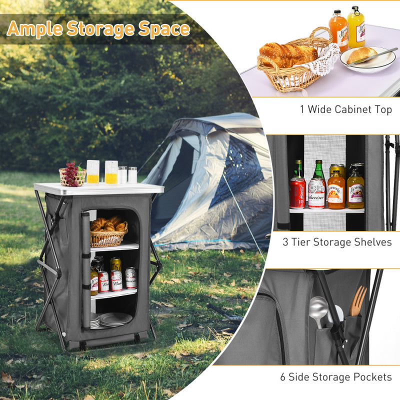 Professional title: "Portable Camping Storage Cabinet with Three Shelves and Travel Bag - Large"