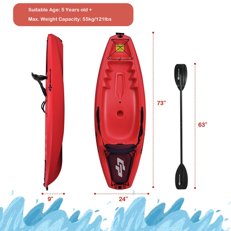 Professional title: "Youth Kids Kayak - 6 Feet with Folding Backrest, Bonus Paddle - Red"