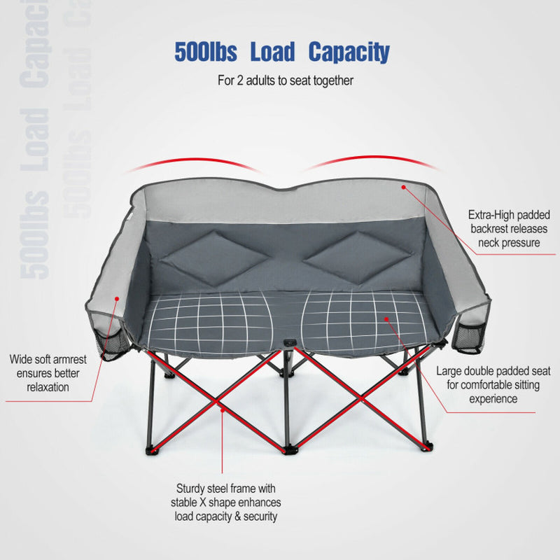 Professional title: "Gray Folding Camping Chair with Storage Bags and Padded Backrest"