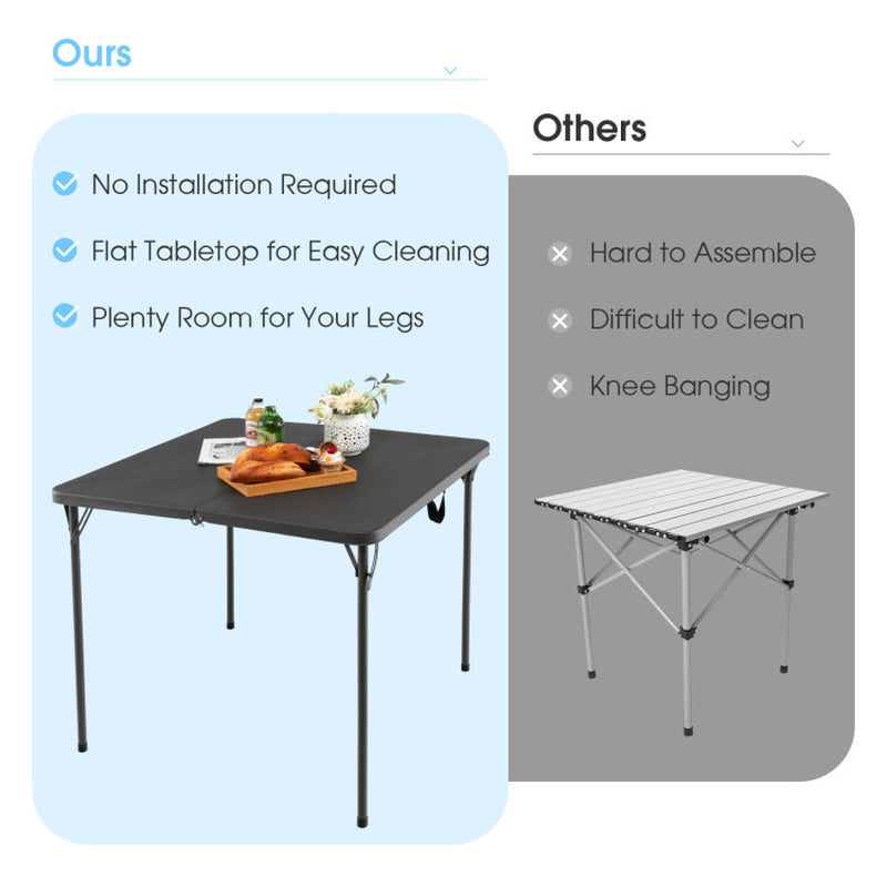 Professional title: ```Portable Camping Table with Weather-Resistant HDPE Tabletop and Corrosion-Resistant Steel Frame in White```