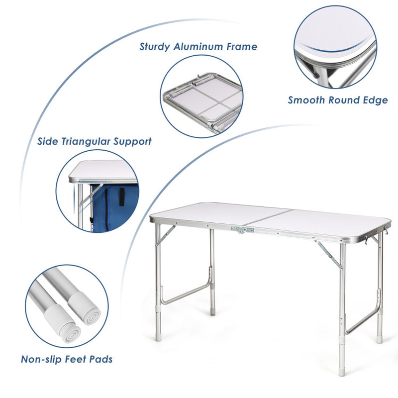 Professional title: ```Blue Height Adjustable Folding Camping Table```