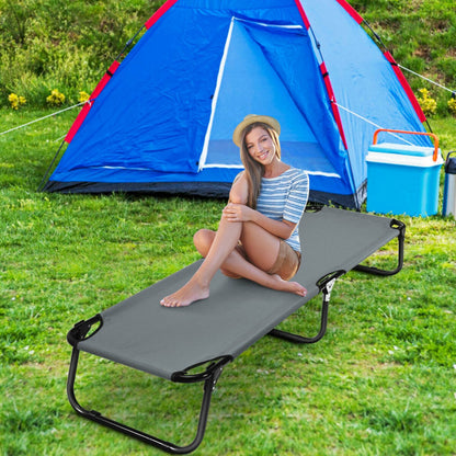 Professional title: ```Portable Folding Outdoor Camping Bed - Gray, Ideal for Sleeping, Hiking, and Travel```