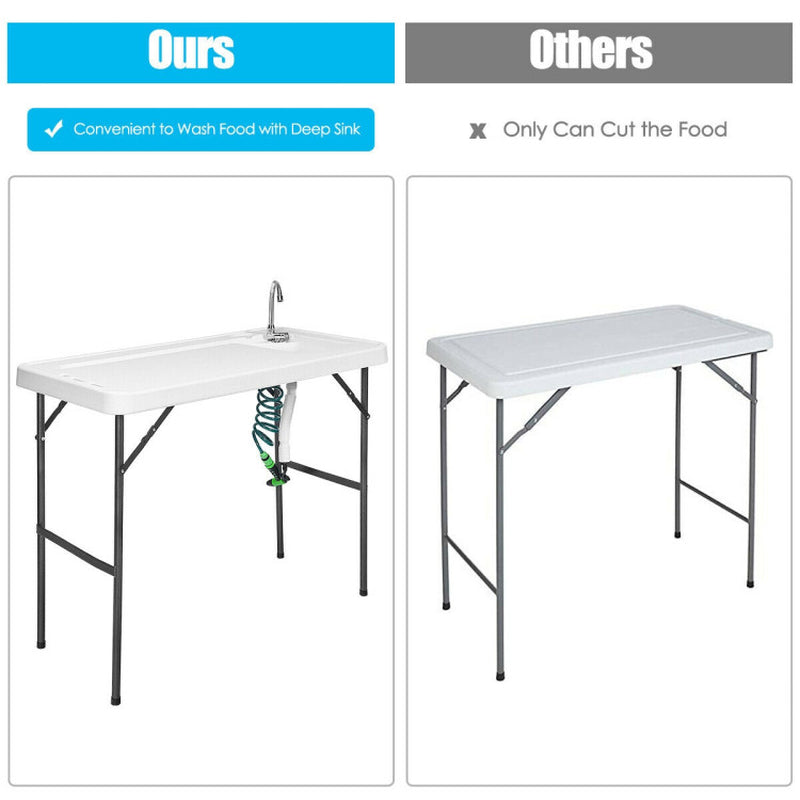 Professional title: ```Portable Camping Table with Folding Sink Faucet and Sprayer```