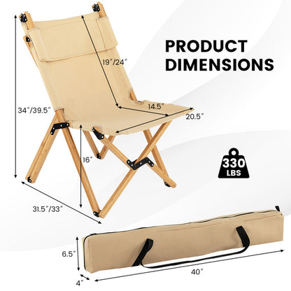 Professional rewrite: 
```Natural Bamboo Folding Camping Chair with Two-Level Adjustable Backrest```