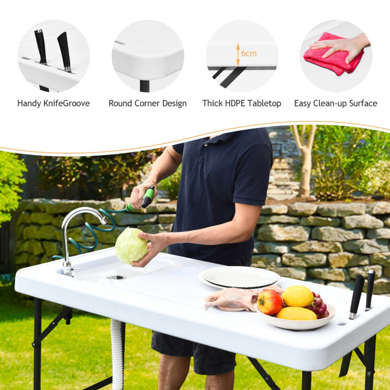 Professional title: ```Portable Camping Table with Folding Sink Faucet and Sprayer```