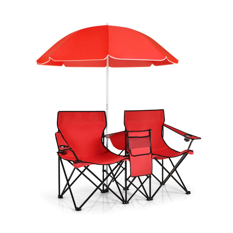 Professional title: "Gray Portable Folding Picinic Double Chair with Umbrella"