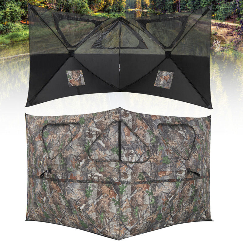 Professional title: "2-Panel Hunting Ground Blind with Pop-Up Fence and 3 Shoot-Through Ports"