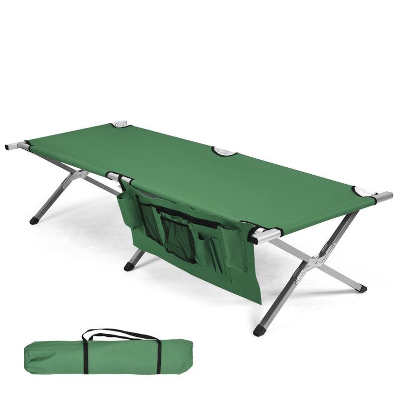 Professional title: "Heavy-Duty Gray Folding Camping Cot with Carry Bag for Outdoor Use"