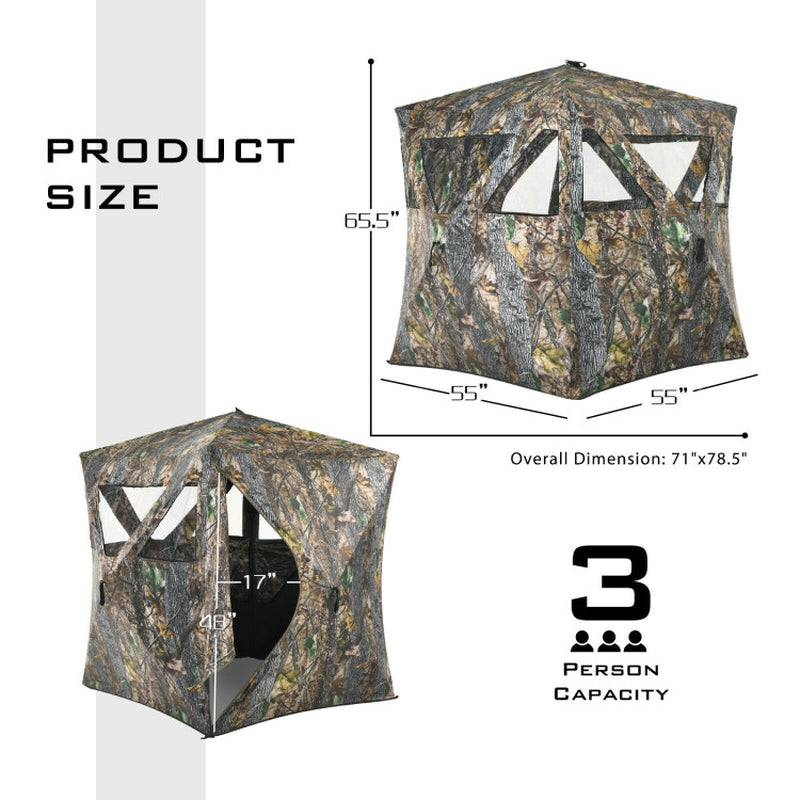 Professional title: "3-Person Portable Ground Hunting Blind with Secure Tie-Downs"