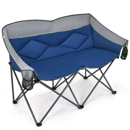 Professional title: "Gray Folding Camping Chair with Storage Bags and Padded Backrest"