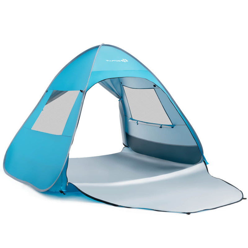 Professional title: "Blue Automatic Pop-Up Beach Tent with Carrying Bag"