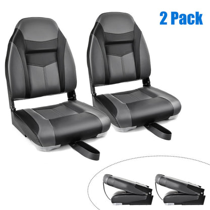 Professional title: "Single High Back Folding Boat Seat with Black Grey Sponge Cushion and Flexible Hinges"