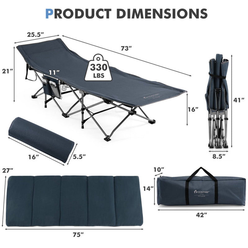 Professional title: "Portable Folding Camping Cot with Mattress and Carry Bag - Blue"