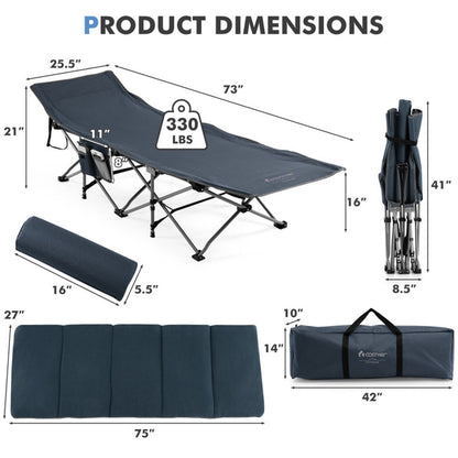 Professional title: "Portable Folding Camping Cot with Mattress and Carry Bag - Blue"