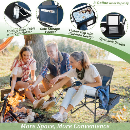 Professional title: "Black Folding Camping Director's Chair with Cooler Bag and Side Table"