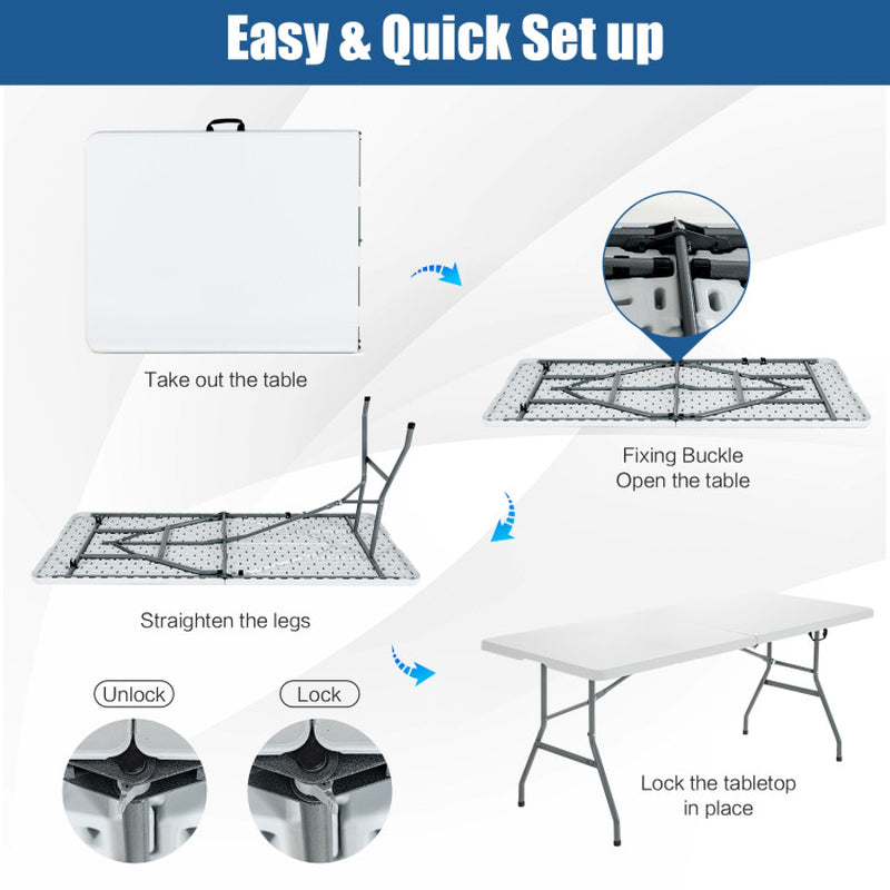 Professional title: "Compact Folding Camping Table with Convenient Carrying Handle - Ideal for Picnics and Outdoor Activities in White"