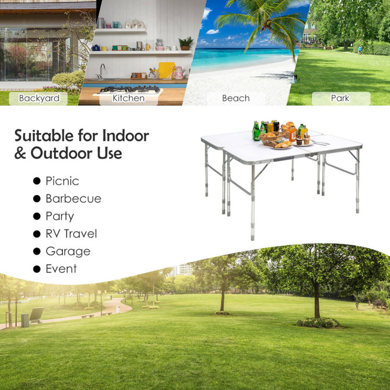 Professional title: "Pair of Folding Picinic Utility Tables with Convenient Carrying Handle in White"