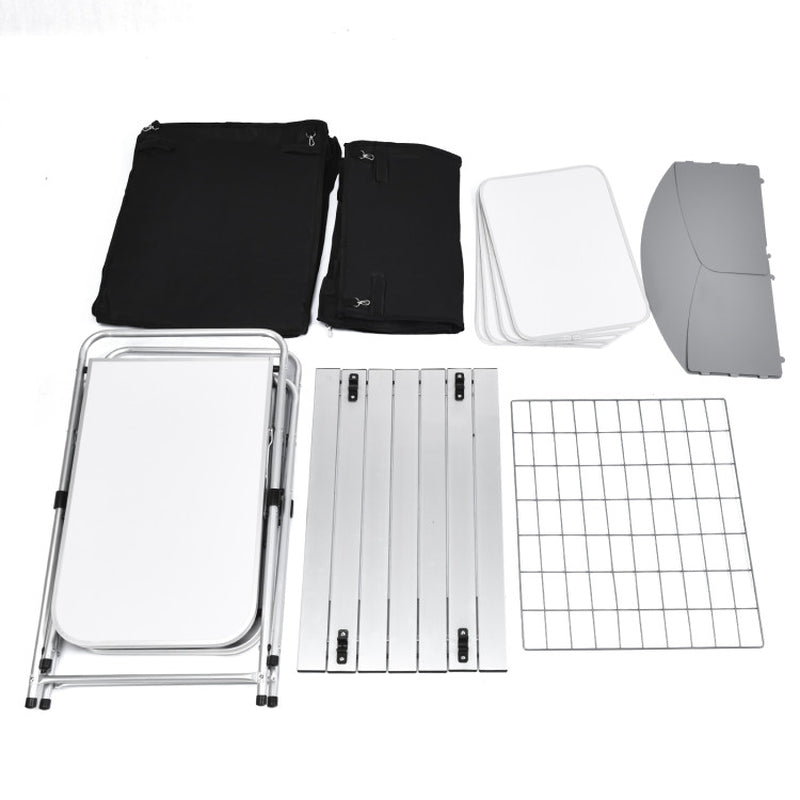 Professional title: ```Gray Folding Camping Table with Integrated Storage Organizer```