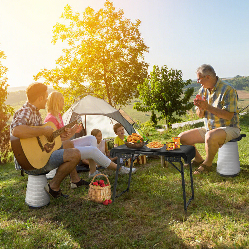 Professional title: "3-Piece Folding Camping Table and Stool Set with 2 Retractable LED Stools in Black Color"