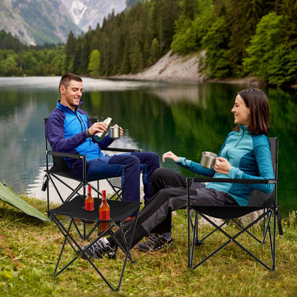 Professional title: "Portable Outdoor Camping Chairs and Table Set in Black with Carrying Bag"