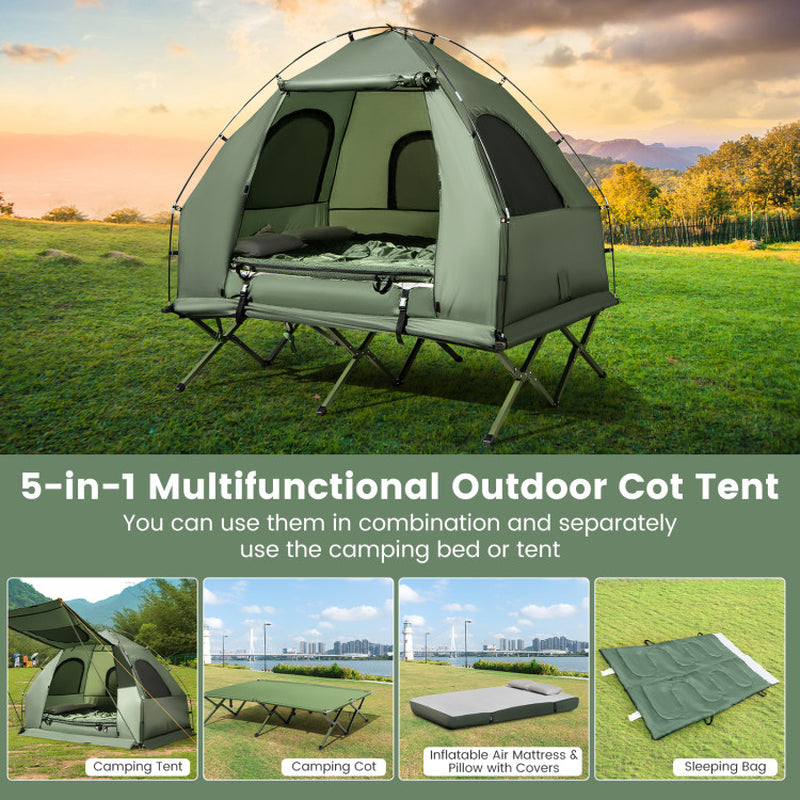 Professional title: "5-in-1 Outdoor Camping Tent Cot for 2 People with Air Mattress and Sleeping Bag"