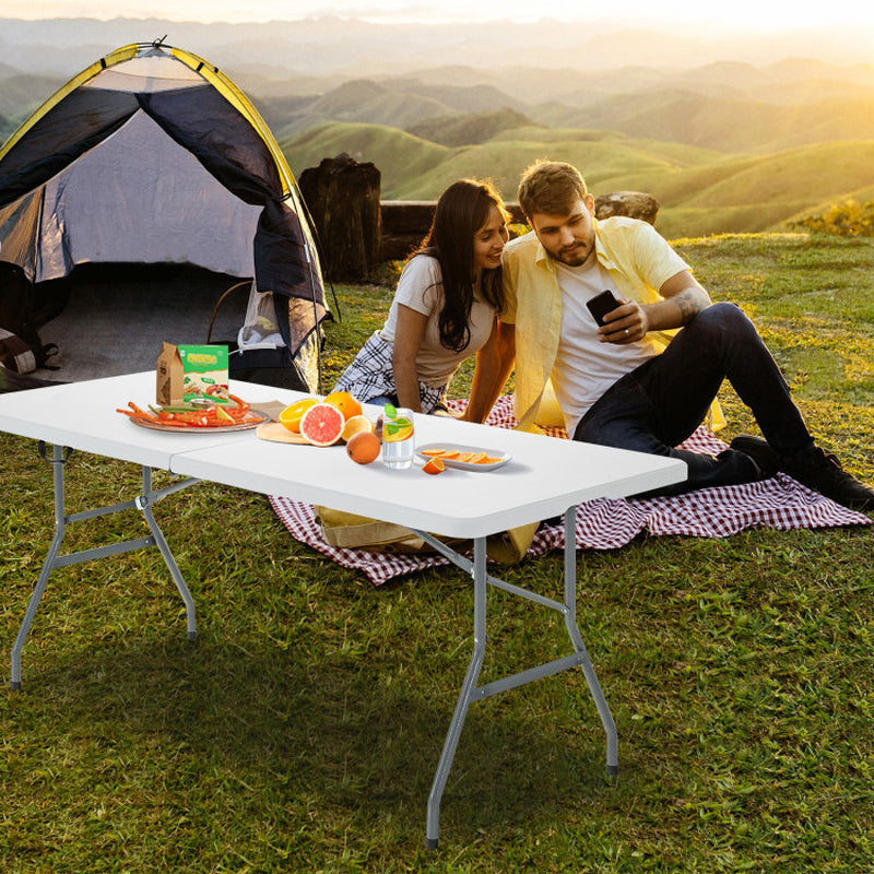 Professional title: "Compact Folding Camping Table with Convenient Carrying Handle - Ideal for Picnics and Outdoor Activities in White"