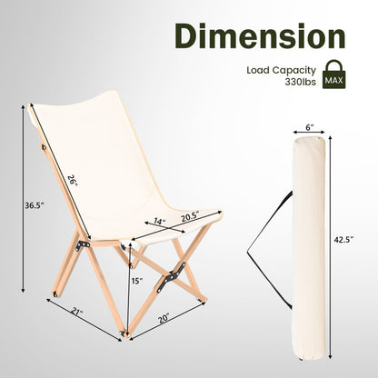 Professional title: "Pair of Bamboo Folding Chairs with Storage Pocket - Ideal for Camping and Fishing in Beige"