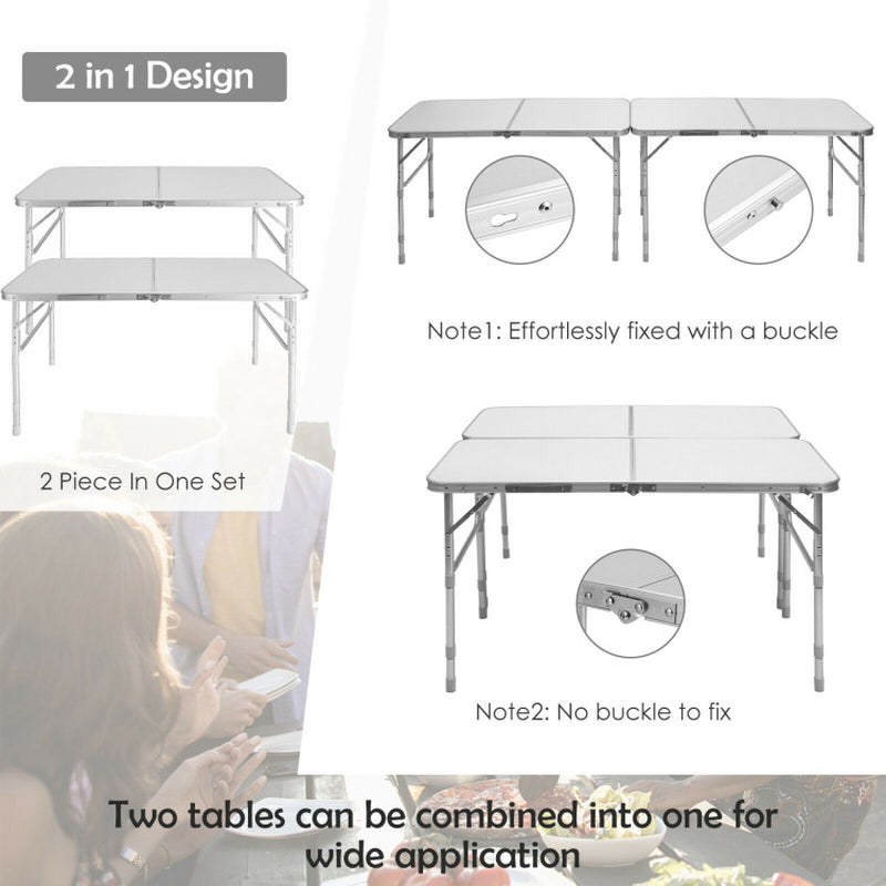 Professional title: "Pair of Folding Picinic Utility Tables with Convenient Carrying Handle in White"