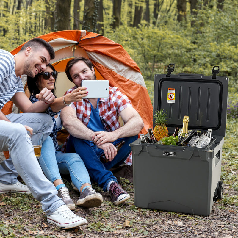 Professional Title: "42-Quart Wheeled Hard Cooler in Tan with Convenient Handle"