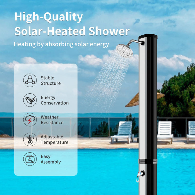 Professional title: "9.3 Gallon Solar Heated Shower with Adjustable Shower Head and Foot Tap, 7.2 Feet"