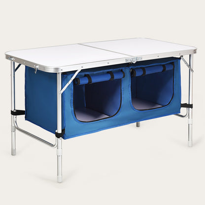 Professional title: ```Blue Height Adjustable Folding Camping Table```