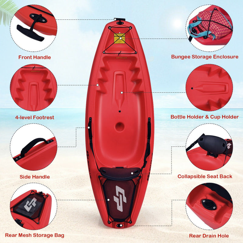 Professional title: "Youth Kids Kayak - 6 Feet with Folding Backrest, Bonus Paddle - Red"