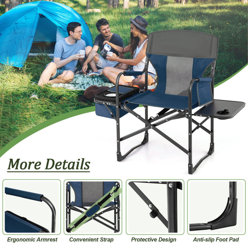 Professional title: "Black Folding Camping Director's Chair with Cooler Bag and Side Table"