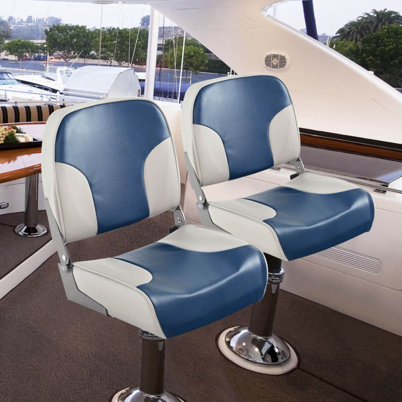 Professional title: "Set of 2 Low Back Boat Seats with Sponge Padding, Aluminum Hinges - Blue"