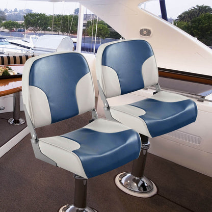 Professional title: "Set of 2 Low Back Boat Seats with Sponge Padding, Aluminum Hinges - Blue"