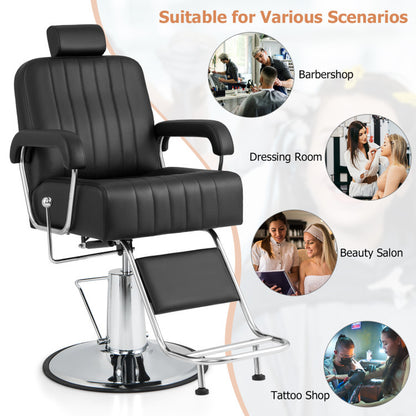 Professional title: "Black Salon Hydraulic Barber Chair with 360-Degree Swivel, Adjustable Headrest, and Reclining Backrest"