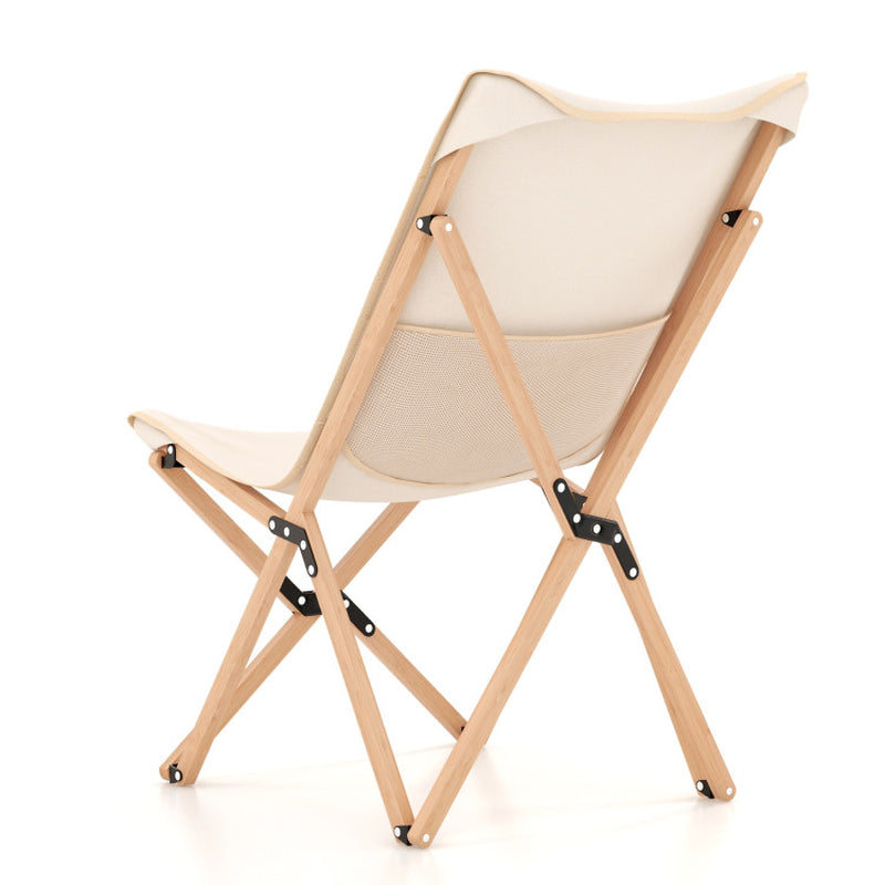 Professional title: "Pair of Bamboo Folding Chairs with Storage Pocket - Ideal for Camping and Fishing in Beige"