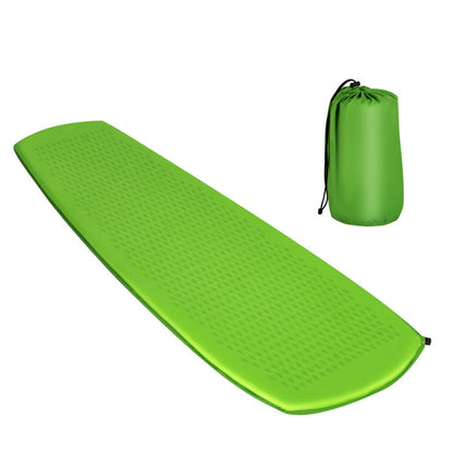 Professional title: "Green Inflatable Sleeping Pad with Convenient Carrying Bag"