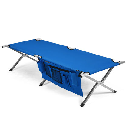 Professional title: "Heavy-Duty Gray Folding Camping Cot with Carry Bag for Outdoor Use"