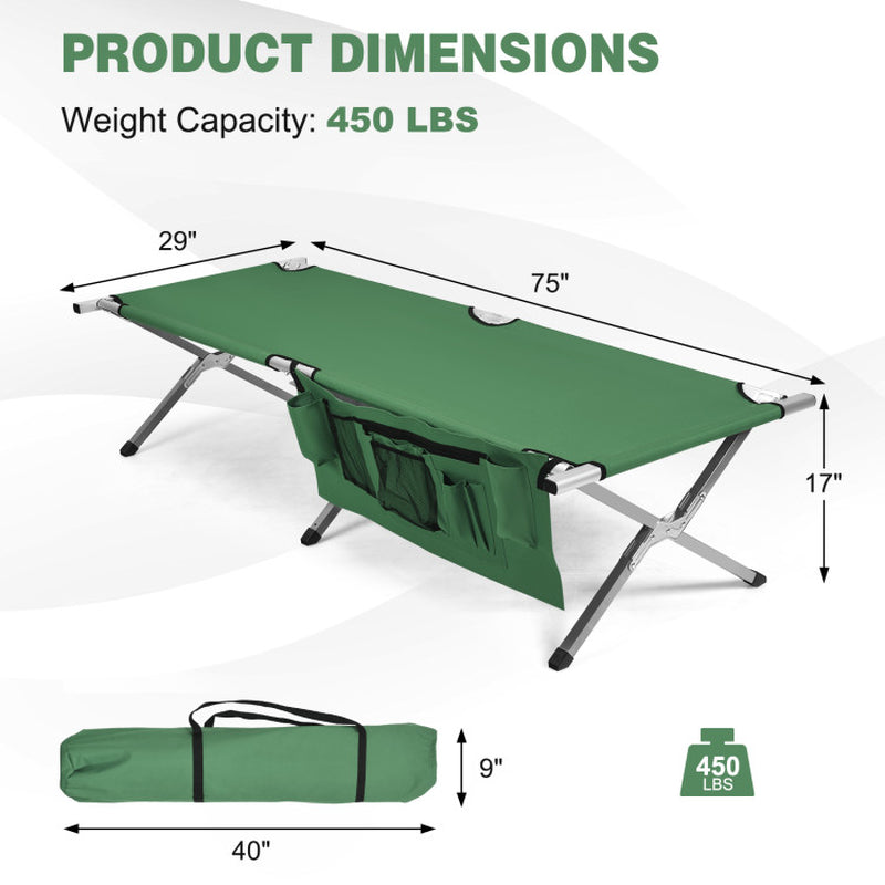 Professional title: "Heavy-Duty Gray Folding Camping Cot with Carry Bag for Outdoor Use"