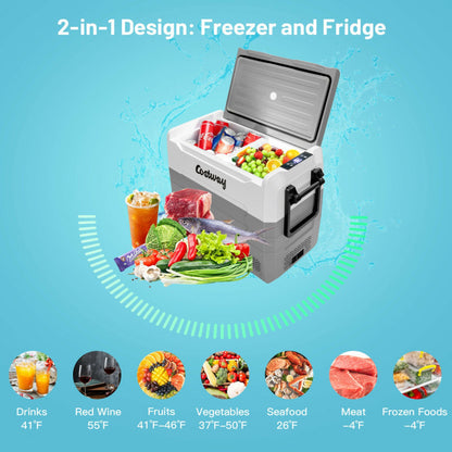 Professional title: "Portable Dual Zone Car Refrigerator with Wheels - 58 Quarts, Black"