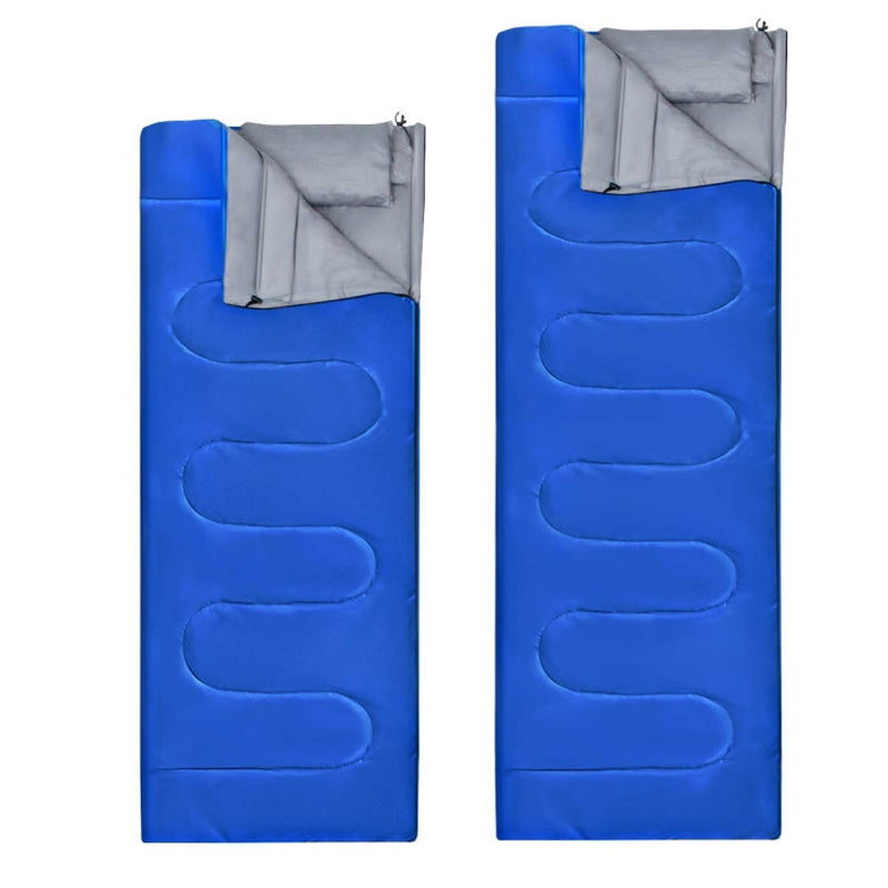 Professional title: "Two-Person Waterproof Sleeping Bag Set with Two Pillows in Blue"