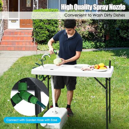 Professional title: ```Portable Camping Table with Folding Sink Faucet and Sprayer```