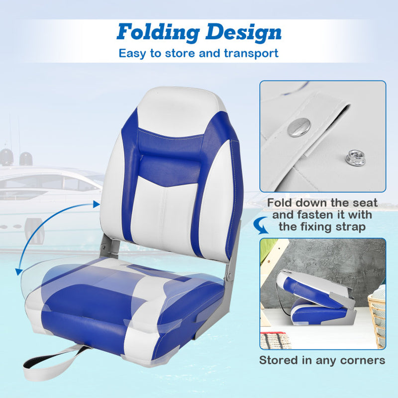 Professional title: "High Back Folding Boat Seats with Blue and White Sponge Cushion, Flexible Hinges - Blue"